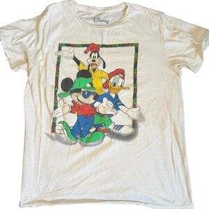 A234- Vintage Disney Mickey, Goofy, & Donald Duck white cotton t-shirt #Disney